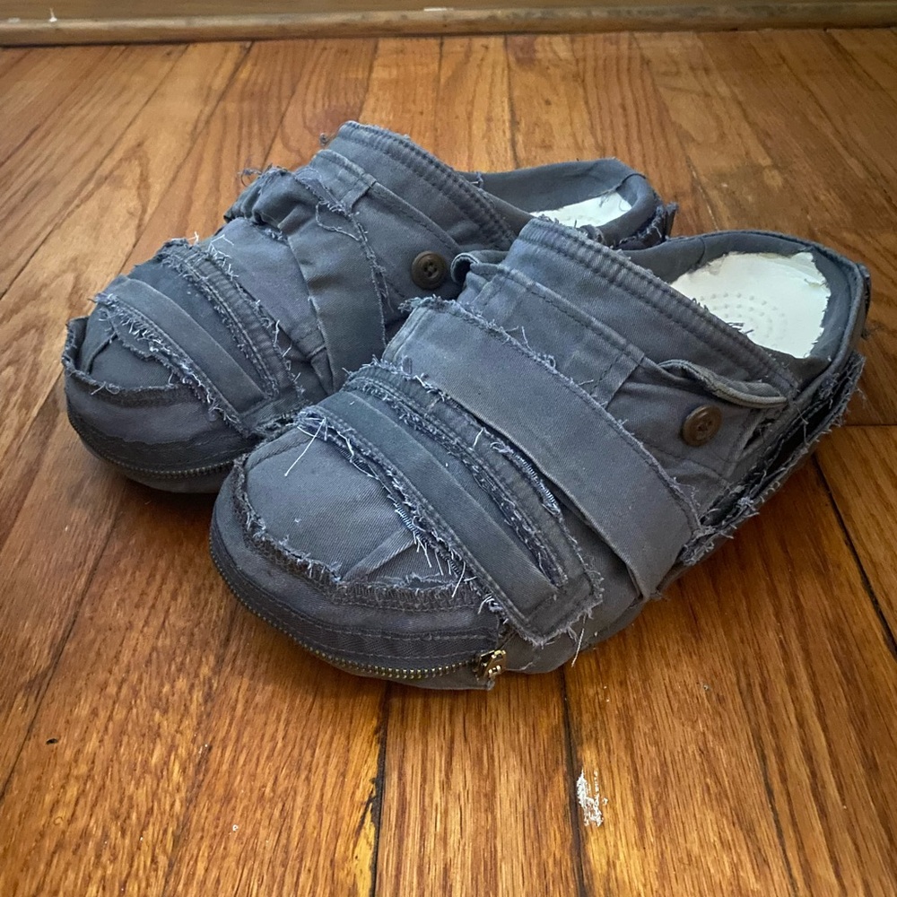 CROCS Gray Zombie Denim Clogs.